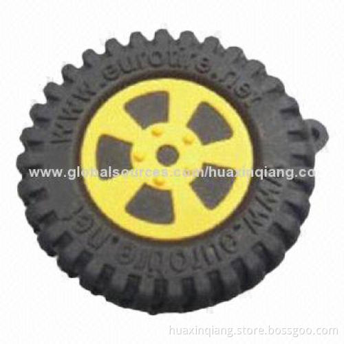 Car Tyre Shape USB Flash disk, PVC Material,128MB-64GB Capacity, 30g, any color, 5-year Warranty